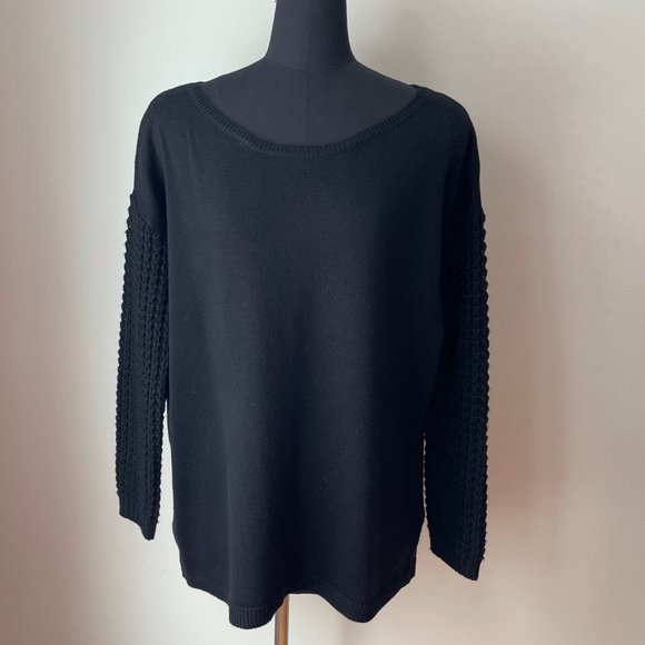 Alice + Olivia Black Wool Boatneck Sweater - Picture 1 of 14